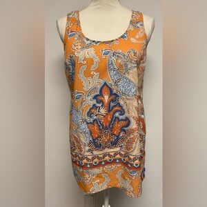 Lucy & Laurel Orange and Blue Paisley Sleeveless Top Size S